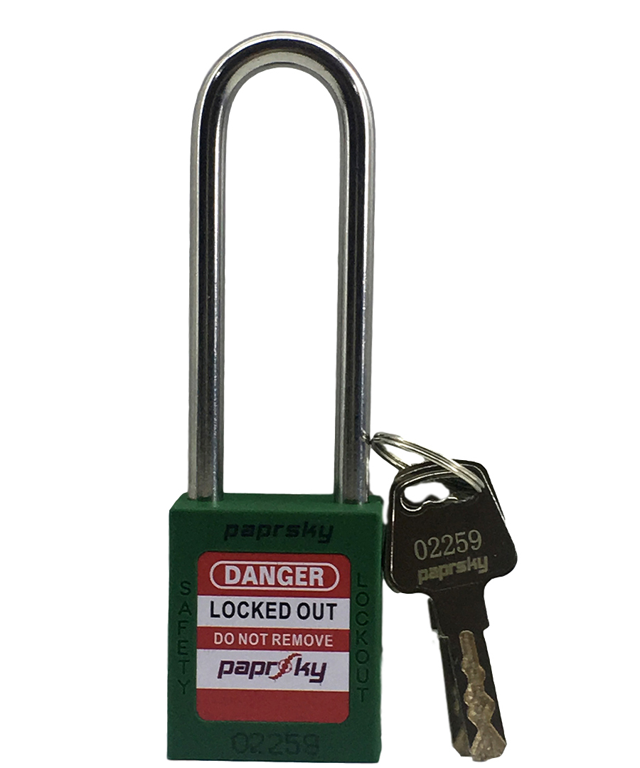 Lockout Safety Padlock Green Color PS-LOTO-PPR-76 Long Shackle
